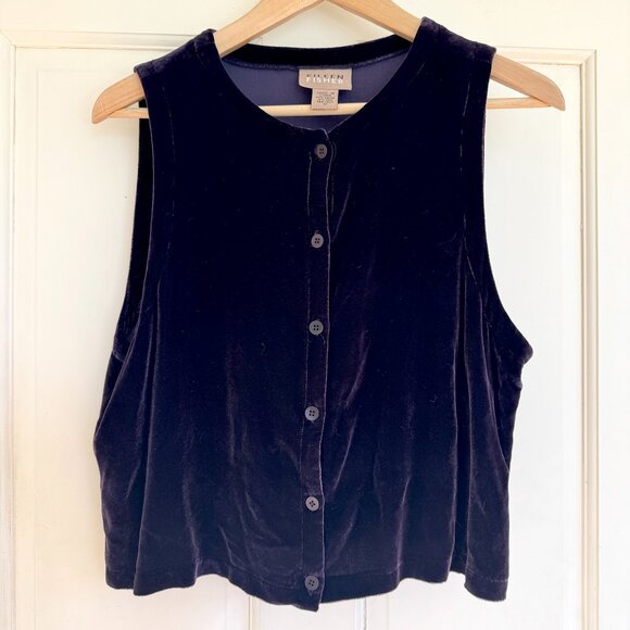 Eileen Fisher vintage rayon/silk Deep Plum Velvet Crop vest M - Picture 4 of 4